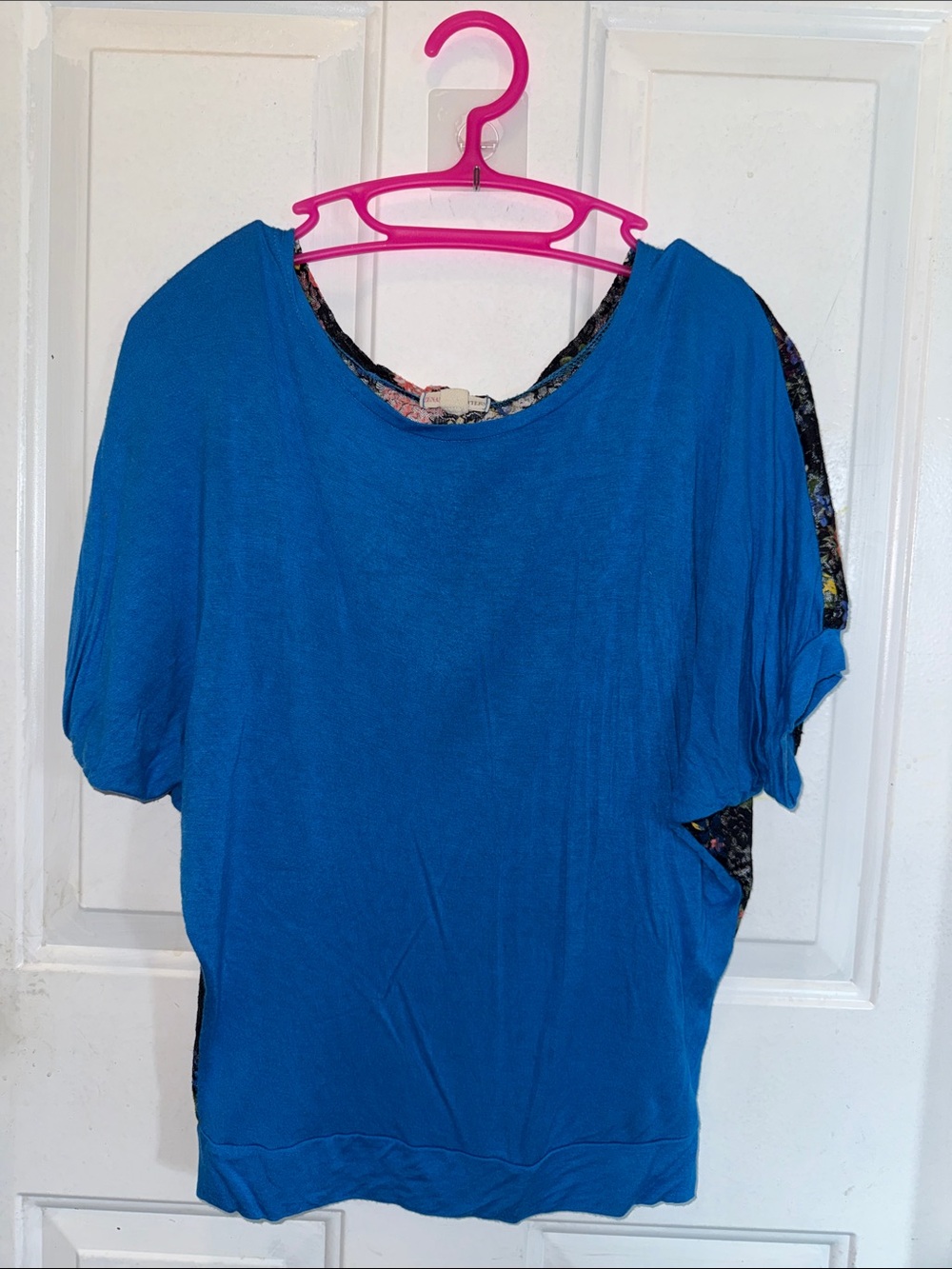 Y2K Blue Short Sleeve Top floral lace back Size Medium